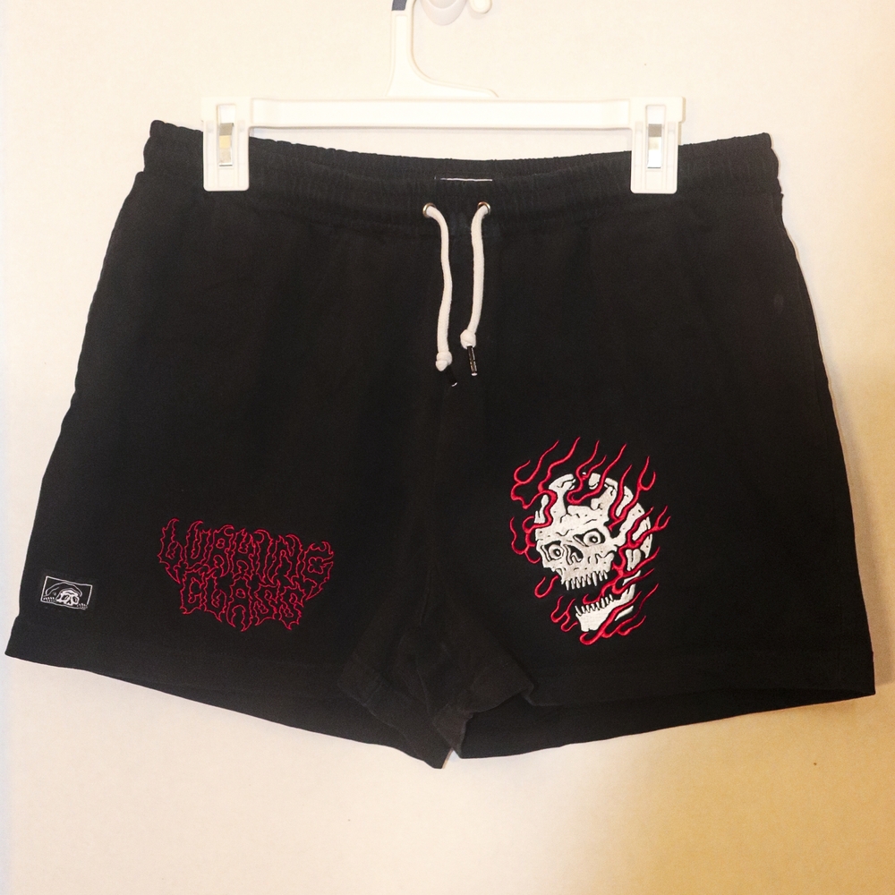 Black Graphic Shorts with Skull Design
